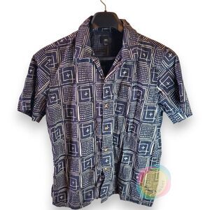 Obey Camp Collar Shirt Men's Medium Black Gray Tribal Geometric Cotton S/S
